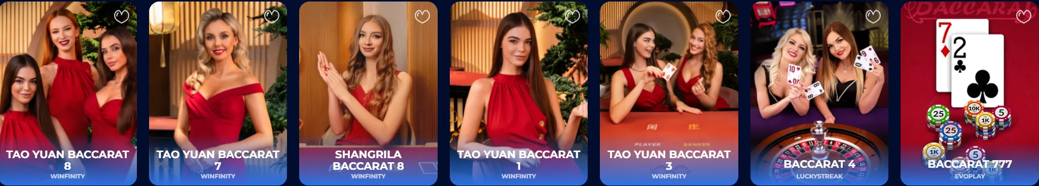 RoyalSpinia Live Casino baccarat tafels zoals Tao Yuan Baccarat en Baccarat 777