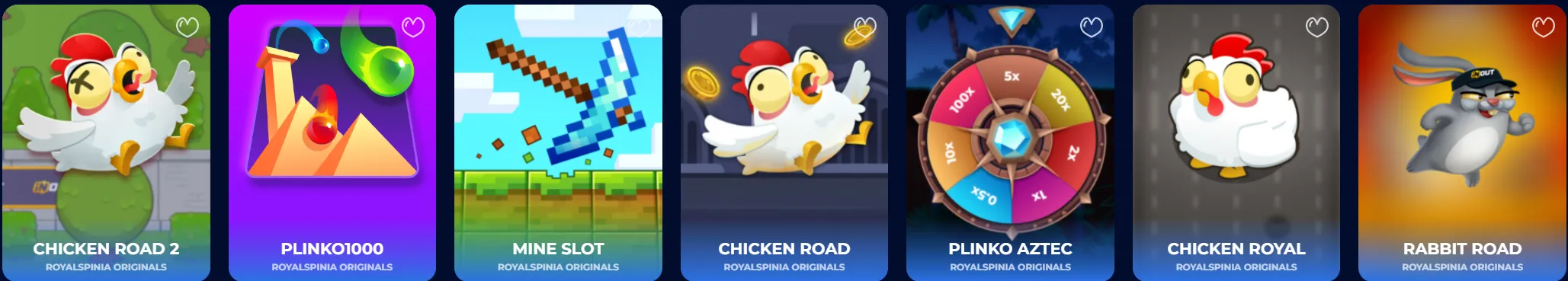 RoyalSpinia Casino original games zoals Plinko en Chicken Road